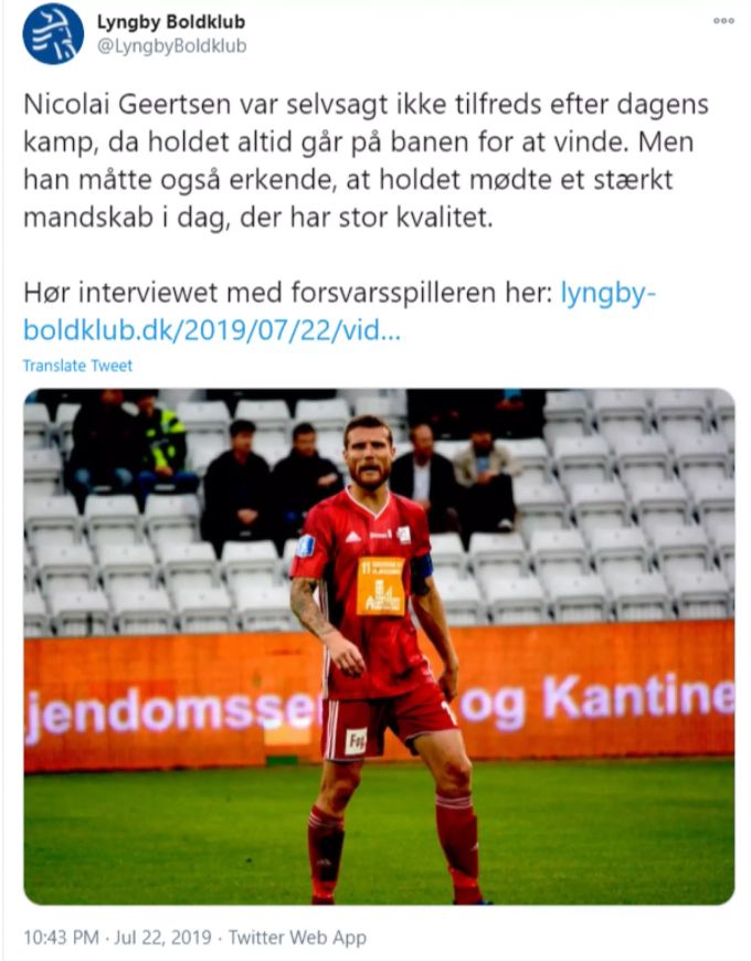 Nicolai Geertsen im Trikot von Lyngby BK. Nicolai Geertsen