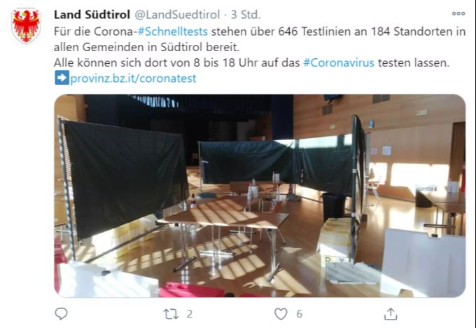 Fast 200 Teststationen stehen in den drei Tagen zur Verfügung. Südtirol testet