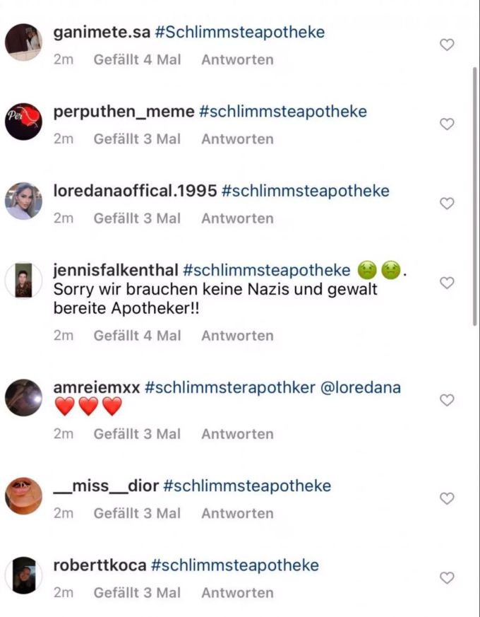 Loredanas Fans spammen die Instagram-Seite der Apotheke zu. lori