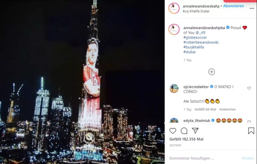 Der Burj Khalifa wurde zu Ehren von Robert Lewandowski beleuchtet.