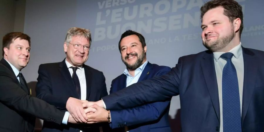 Europäische Rechte mit Meuthen (M.) und Salvini (2. v.r.)