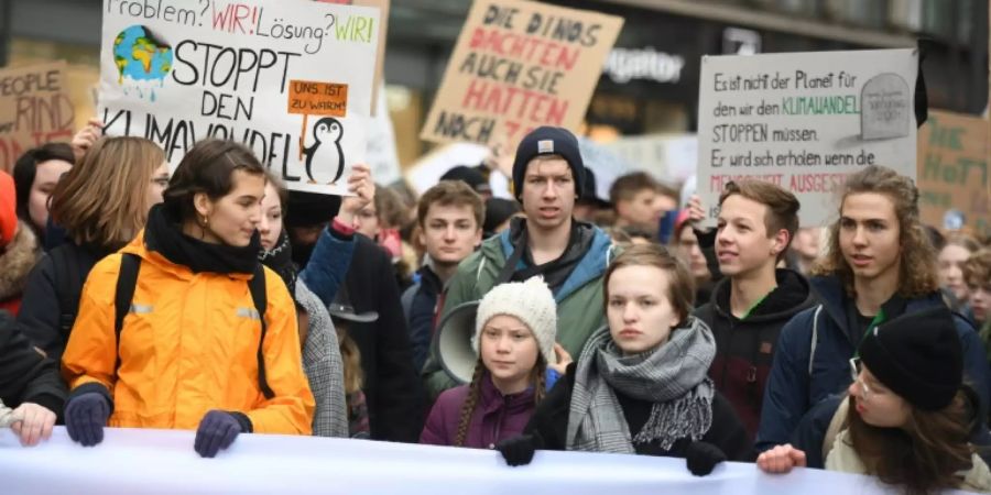 Greta Thunberg (Mitte mit heller Mütze) bei der Demo in Hamburg