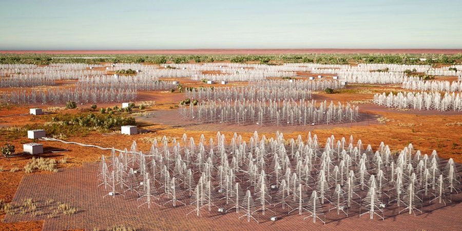 Eine künstlerische Darstellung des «Square Kilometre Array». Nach jahrzehntelangen Planungen und Verhandlungen haben im Outback von Westaustralien die Bauarbeiten für das grösste Radioteleskop der Welt begonnen.