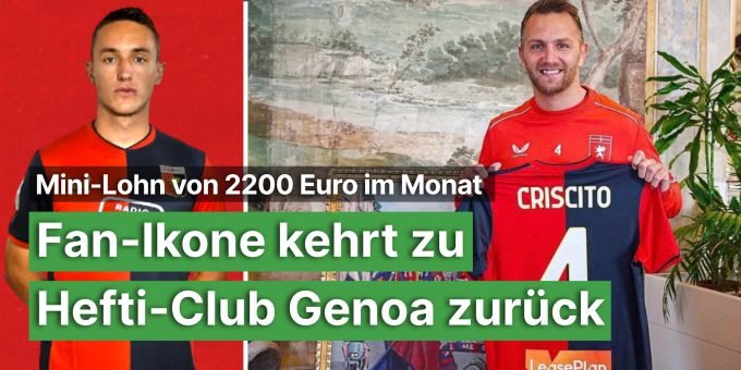 2200 Euro im Monat - Fan-Ikone Criscito kehrt zu Heftis Genoa zurück 2200 Euro im Monat - Fan-Ikone Criscito kehrt zu Heftis Genoa zurück