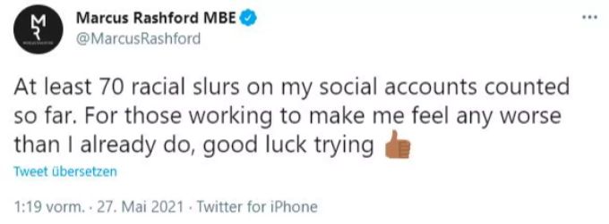 Marcus Rashford macht auf rassistische Beleidigungen aufmerksam. Marcus Rashford