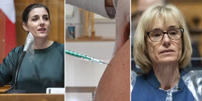 Gesundheitspolitikerinnen Ruth Humbel (MItte/AG), rechts, und Flavia Wasserfallen (SP/BE), links, verurteilen die ausländischen Impfdrängler scharf. Impfung Humbel Coronavirus Wasserfallen