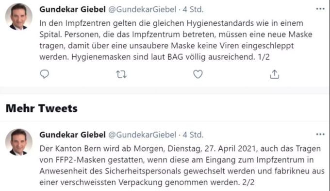 Gundekar Giebel, der Sprecher der Gesundheits-, Sozial- und Integrationsdirektion des Kantons Bern, schafft Klarheit zum Masken-Gstürm in den Impfzentren. FFP2 Coronavirus Kanton Bern