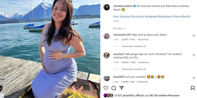 Lange kann es bei Christina Hänni nun wirklich nicht mehr mit der Geburt ihres ersten Kindes dauern ... Luca Hänni Christina Hänni