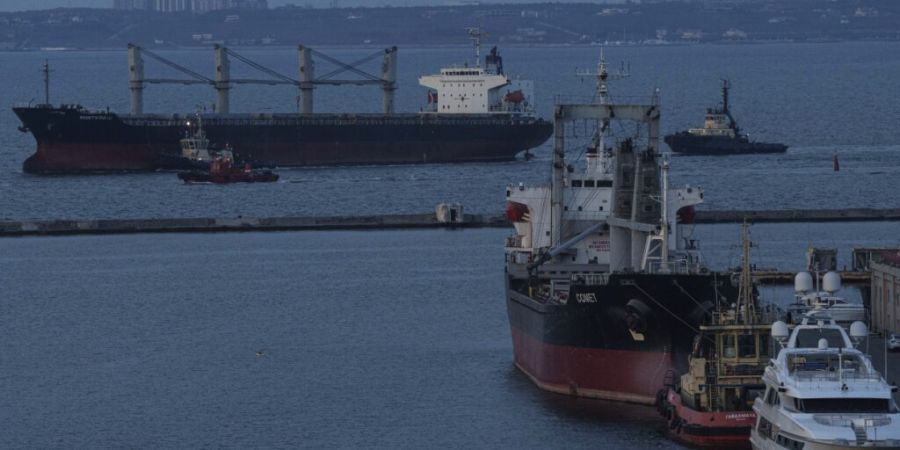 ARCHIV - Ein Schiff im Hafen von Odessa. Foto: Evgeniy Maloletka/AP/dpa