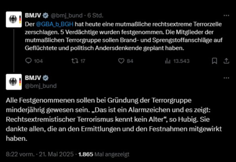 Rechtsterrorismus Razzia BMJ Twitter