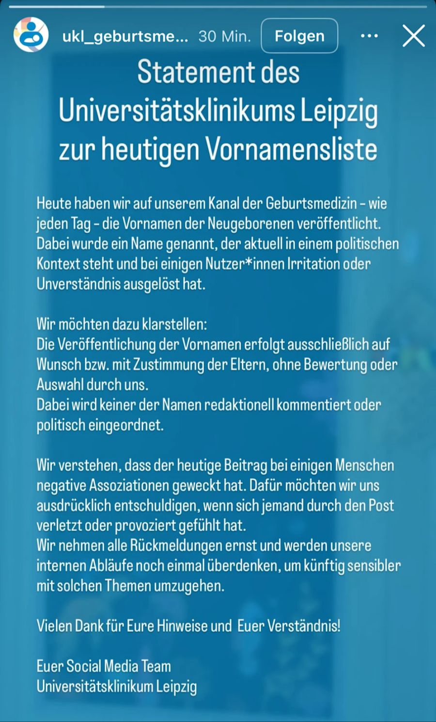 Entschuldigung Uniklinik Leipzig
