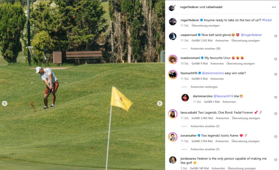 Rafael Nadal zeigt seinen Golf-Schwung.