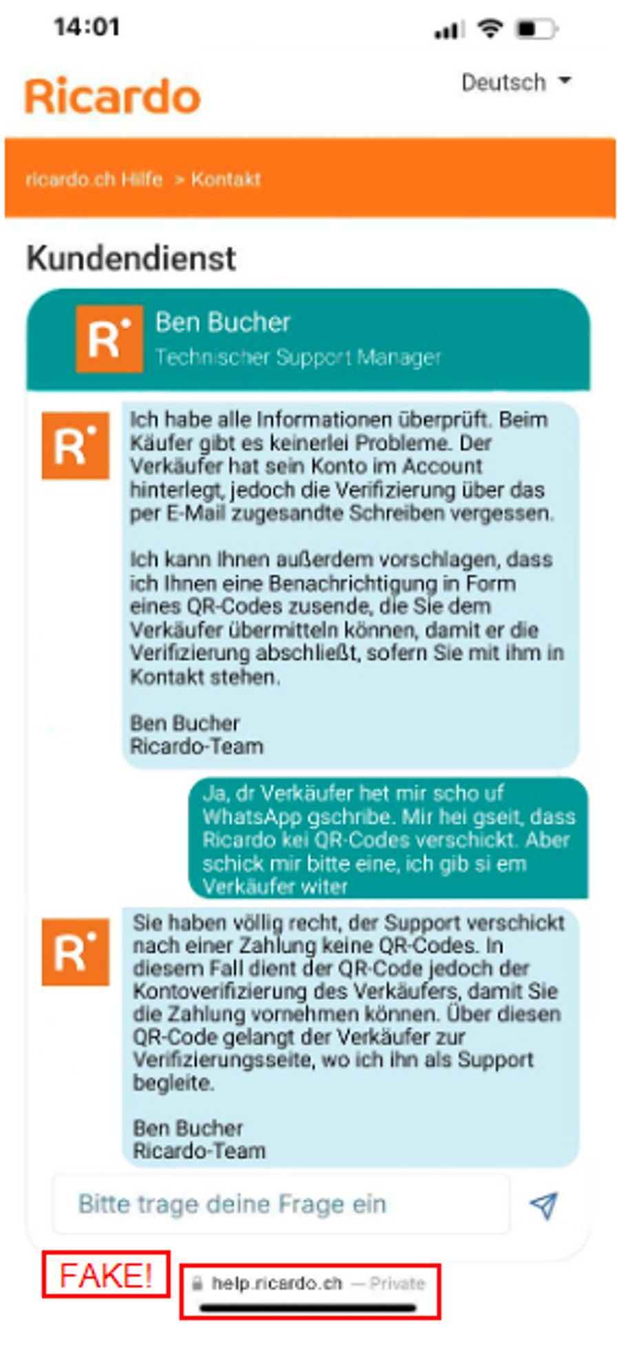 ... für eine Fake-Nachricht mit gefälschtem QR-Code.