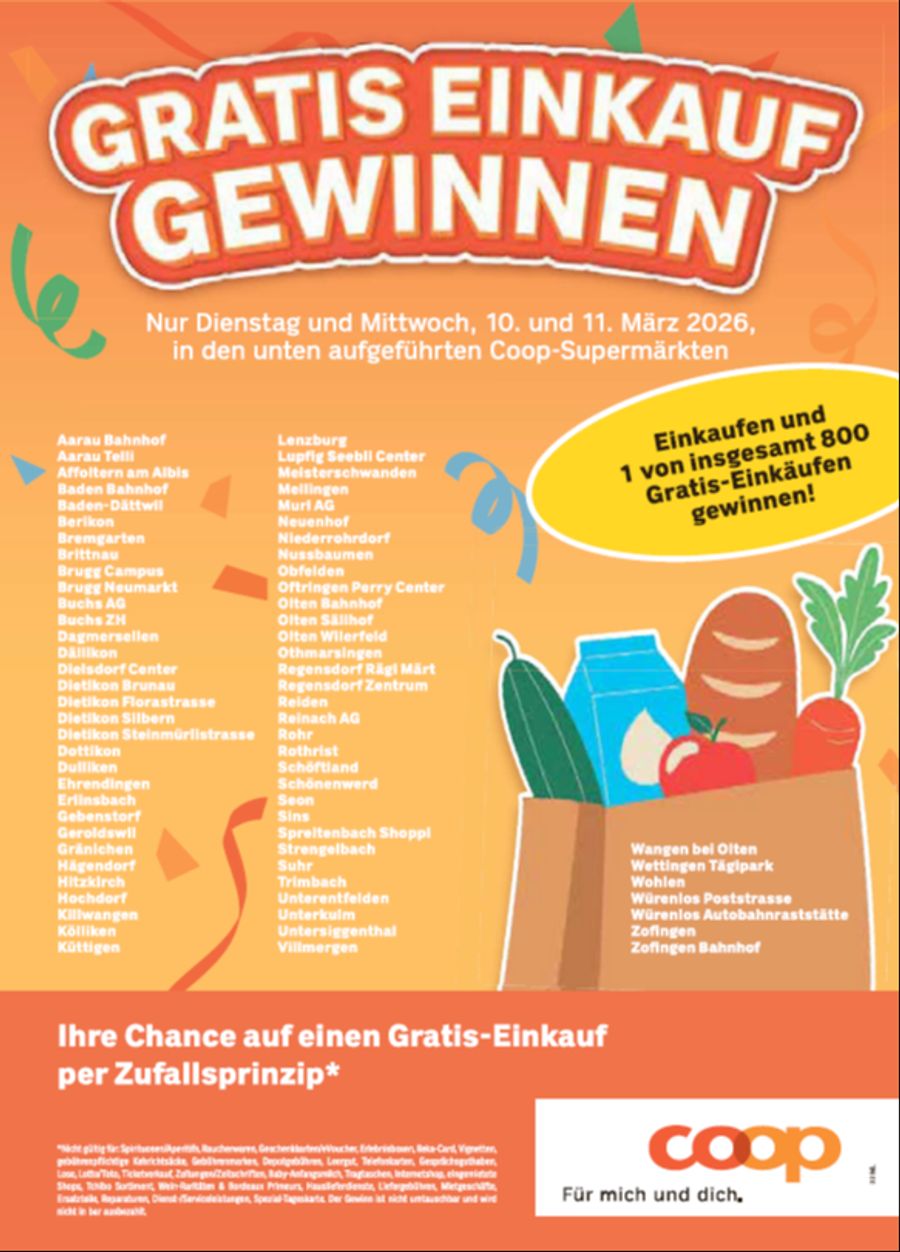Coop führte am 10. und 11. März eine Gratiseinkauf-Aktion durch.