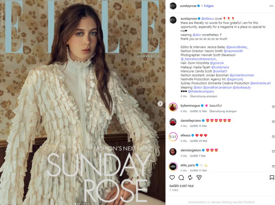 Sunday Rose auf dem Cover der «Elle».