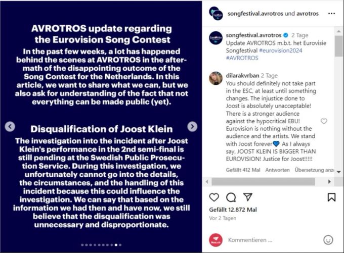 Die niederländische Rundfunkanstalt Avrotros publiziert nun ein Statement zum Vorfall am diesjährigen ESC. avotoros