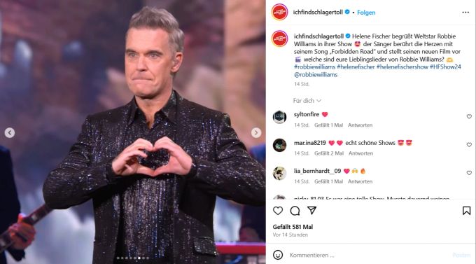 Für viele Fans war Robbie Williams dennoch ein Lichtblick in der «Helene Fischer Show». robbie helene
