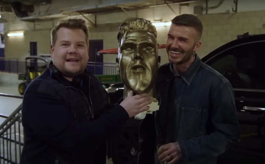 David Beckham (r.) musste einst James Corden (l.) und Prinz Harry beruhigen.