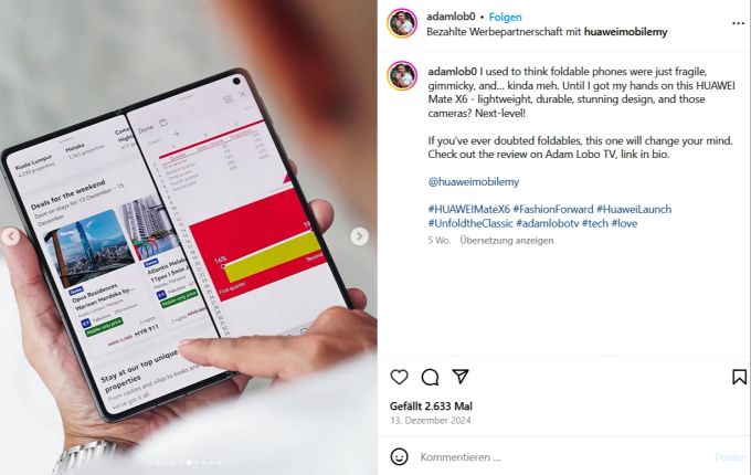 Das Huawei Mate X6 im aufgeklappten Zustand. huawei mate x6