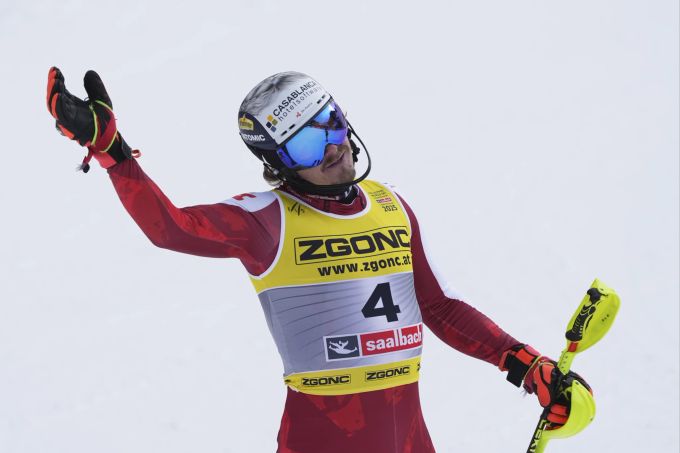 Manuel Feller nach dem Slalom an der Ski-WM in Saalbach-Hinterglemm. Manuel Feller Ski-WM Saalbach-Hinterglemm