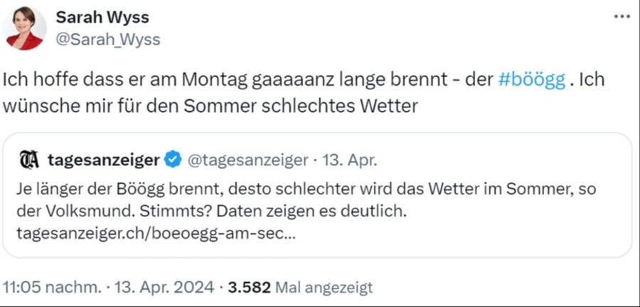 Denn sie wünsche sich «schlechtes Wetter» für den Sommer, schreibt sie auf X.