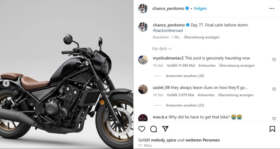 Chance Perdomo Motorrad