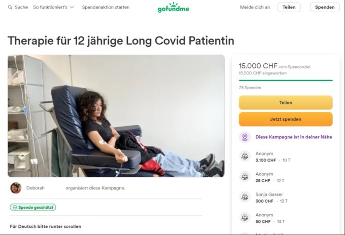 15'000 Franken konnten für die an Long Covid erkrankte Olivia (12) durch ein Crowdfunding gesammelt werden. Long Covid
