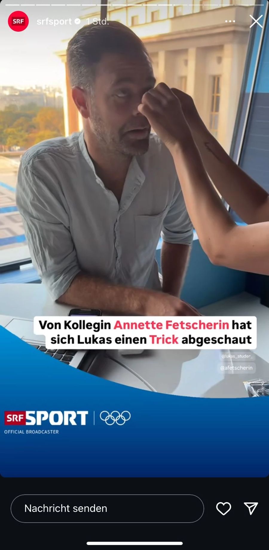 Lukas Studer hat sich von Annette Fetscherin einen Beauty-Trick abgeschaut.