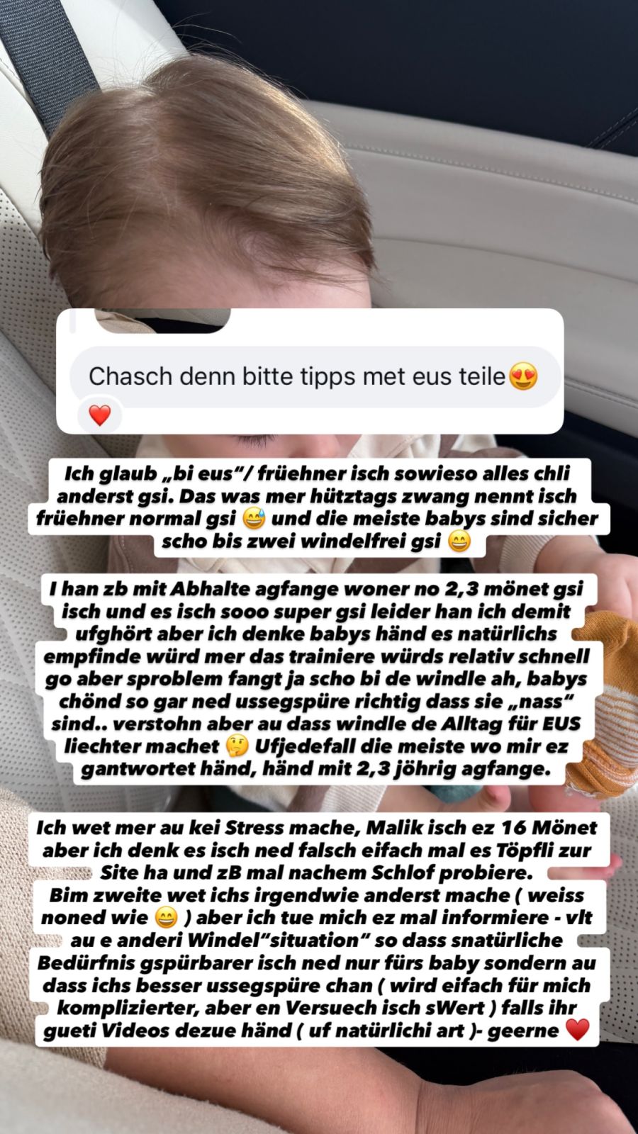 Schon als Baby probierte Yuliya bei Malik das sogenannte Abhalten aus. Heute möchte sie das Thema wieder aufnehmen.