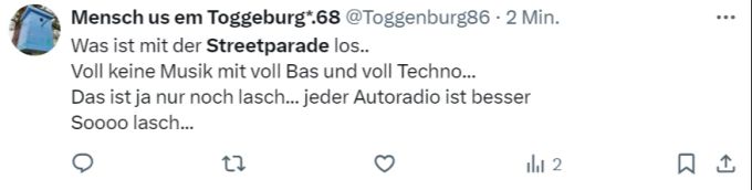 Die Musik an der Street Parade sorgt für Stunk. Street Parade