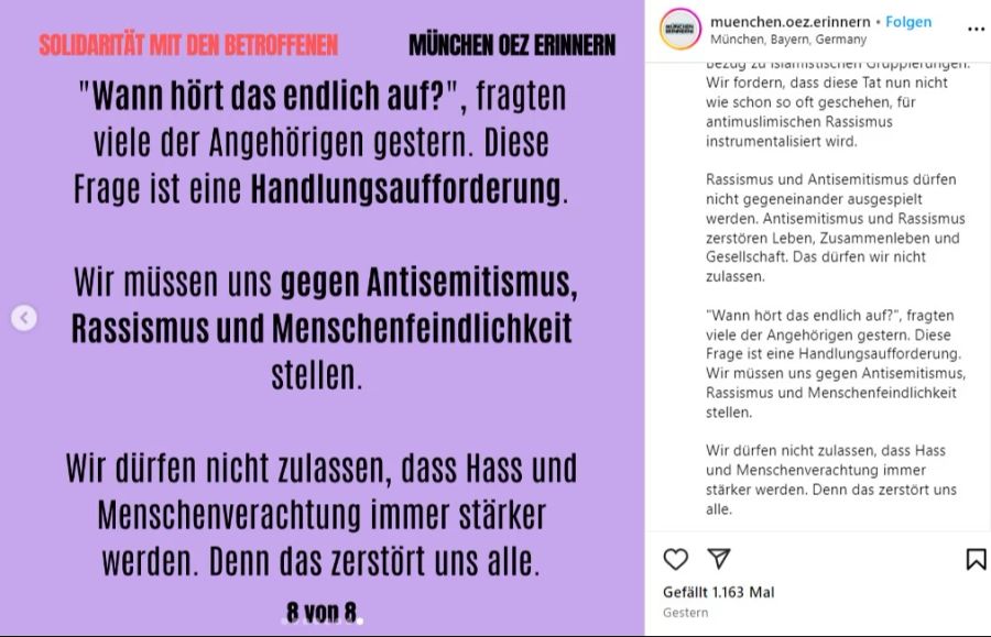 Die Angehörigen der Opfer des rechten Attentats in München von 2016 zeigen ihre Solidarität.