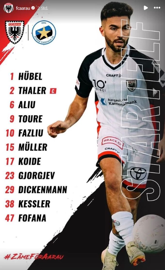 Mit dieser Startelf ging der FC Aarau in den Cup-Achtelfinal. FC Aarau