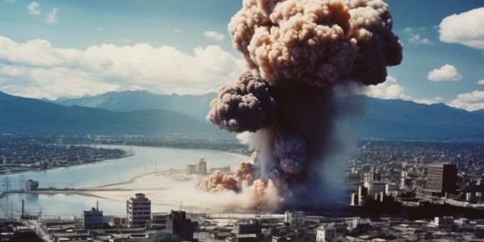 Ein KI-generiertes Bild der Atombombe von Hiroshima. KI