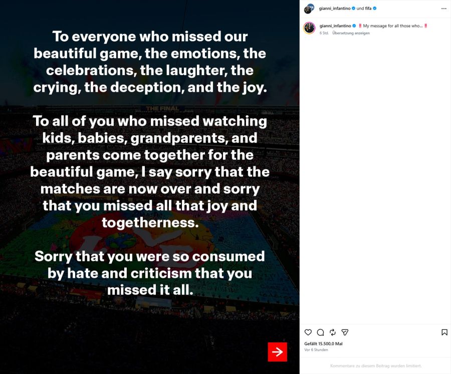 Gianni Infantino auf Instagram.