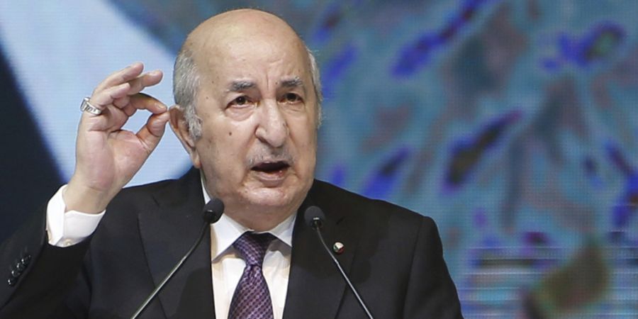 ARCHIV - Der algerische Präsident Abdelmadjid Tebboune eröffnet mit einer Rede seinen Wahlkampf zu den bevorstehenden Präsidentschaftswahlen im September, bei denen er zur Wiederwahl...