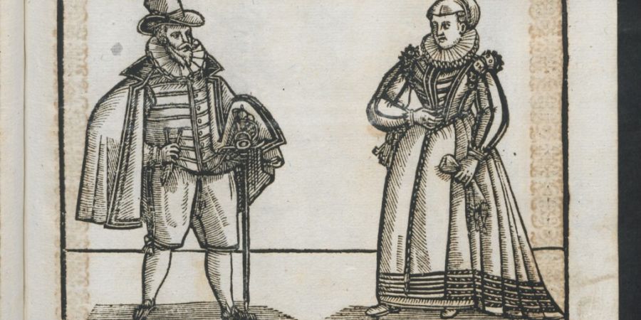 Das Trachtenbuch von Georg Straub enthält unter anderem eine Darstellung eines St. Galler Kaufmanns und seiner Frau.