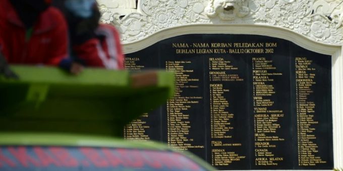 Piring berisi nama-nama korban serangan Bali