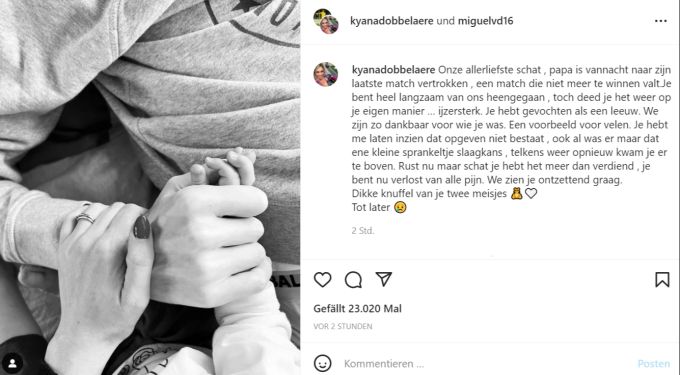 Mit diesem Beitrag gedenkt Ehefrau Kyana mit Tochter Camille ihrem verstorbenen Ehemann Miguel Van Damme. van damme