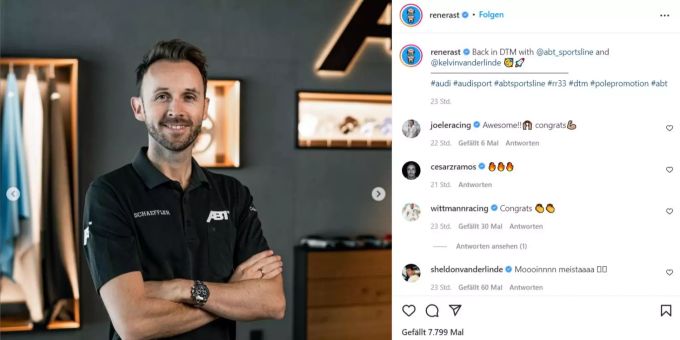 Der Automobilrennfahrer René Rast fährt in der DTM 2022 für Abt Sportsline. Rene Rast DTM 2022