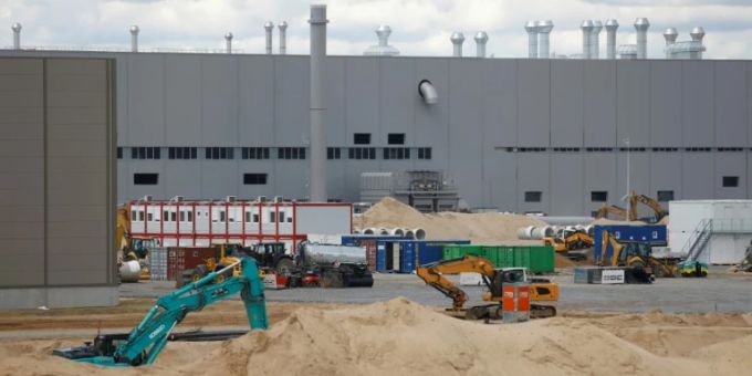 Baustelle der Tesla-Fabrik in Grünheide im Mai 2021 Baustelle der Tesla-Fabrik in Grünheide im Mai 2021
