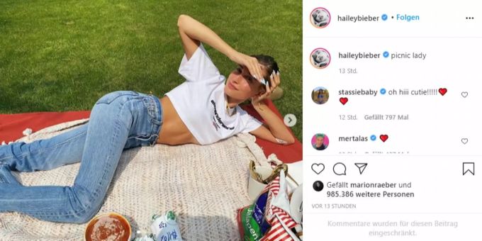 Hailey und Justin Bieber feierten ihren Jahrestag mit einem Picknick. justin bieber