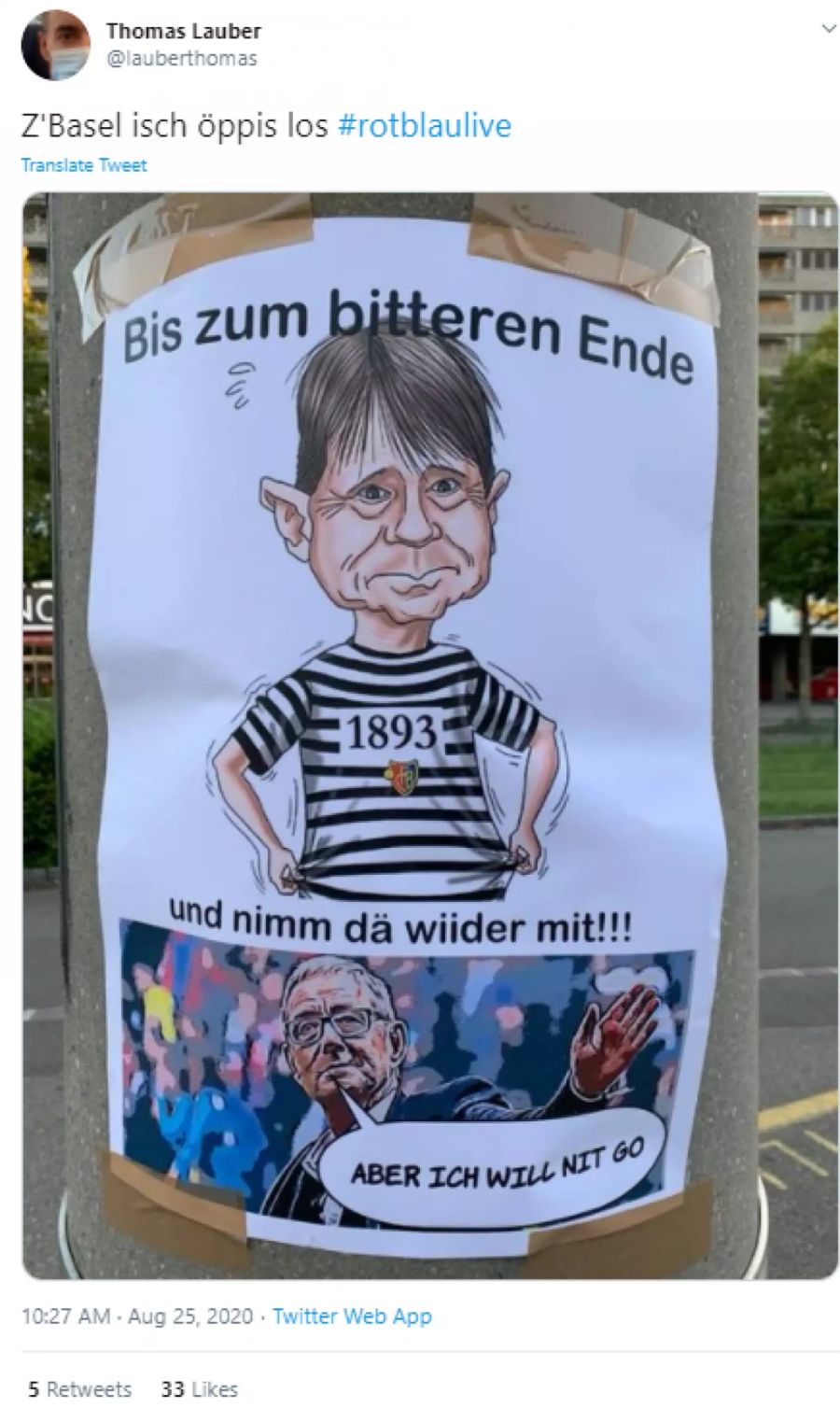 Bereits anfangs Woche hing dieses Poster vor dem Basler St. Jakobs-Park.