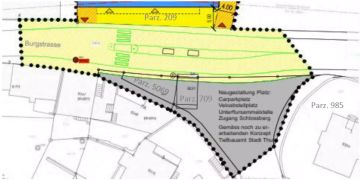 Auszug aus der UeO Burgstrasse 2: grau dargestellt der Schlossbergplat