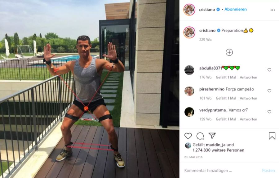 Ronaldo kann seinen Garten optimal für Trainingseinheiten nutzen.