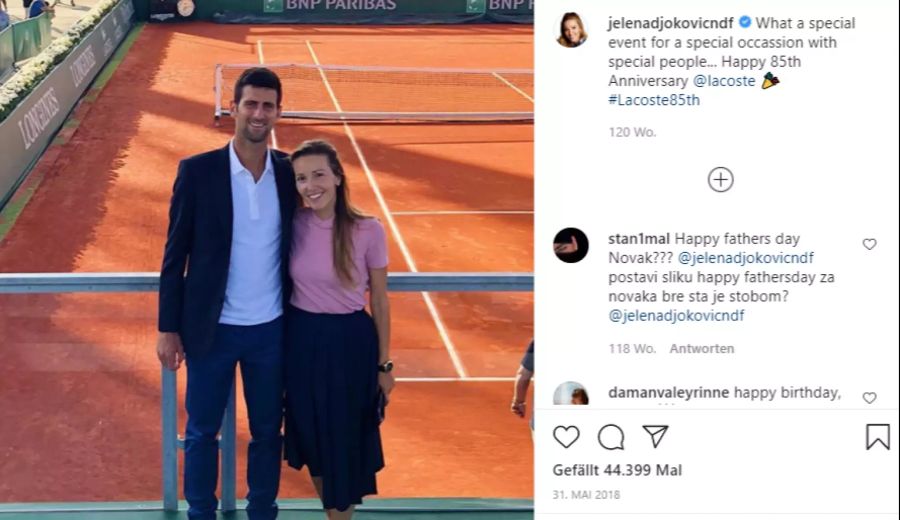 Novak Djokovic und seine Frau Jelena.