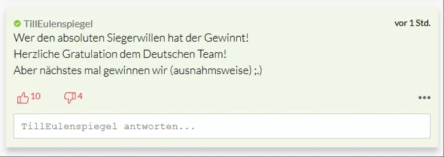 User «TillEulenspiegel» gibt sich als fairer Verlierer.