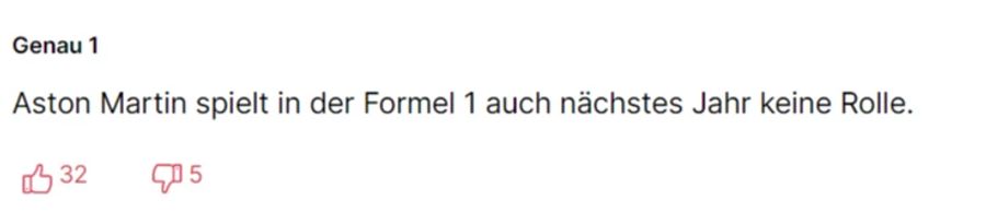 Auch dieser Nutzer sieht für Aston Martin keine guten Chancen in der F1.