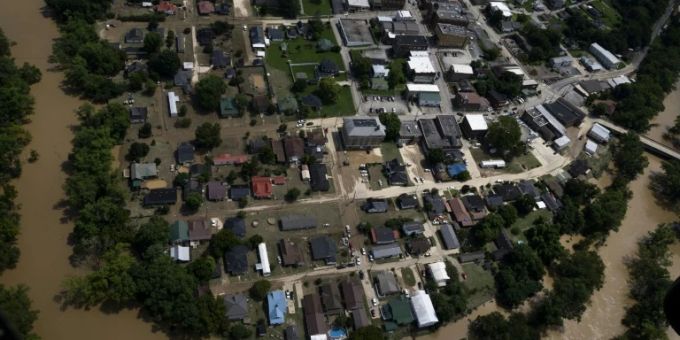 Ein überflutetes Wohngebiet im US-Bundesstaat Kentucky Ein überflutetes Wohngebiet im US-Bundesstaat Kentucky