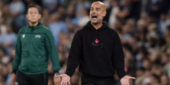 Pep Guardiola während des Champions-League-Spiels von Manchester City. Pep Guardiola Manchester City