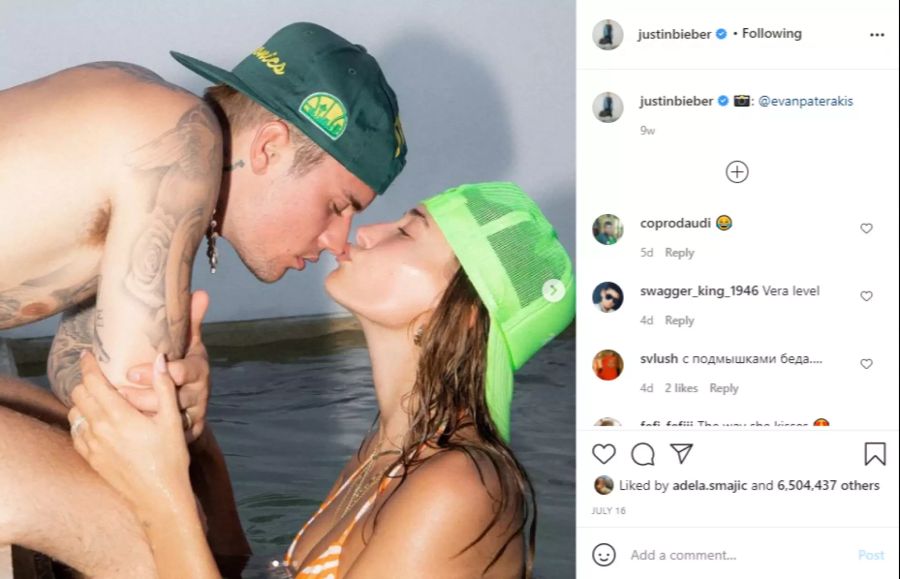 Justin Bieber und Hailey heirateten 2018 – und sind seither Kussweltmeister.